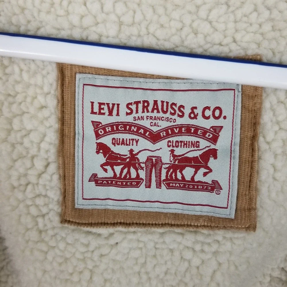 Levi's Hooded Trucker Jacket Mens Medium Tan Corduroy Sherpa Lined RN54163 - Picture 4 of 10